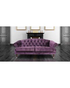 Chesterfield 3 Seater Elegance Aubergine Velvet Fabric Sofa In Victoria Style