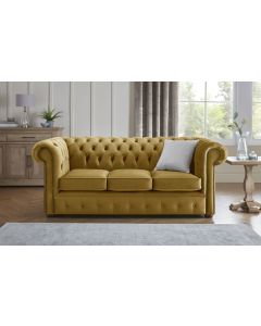 Chesterfield 3 Seater Fabric Malta Gold 13 Sofa