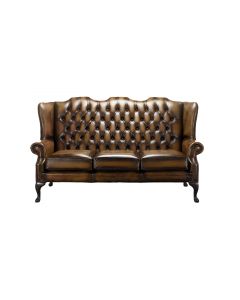 Chesterfield 3 Seater High Back Antique Green Leather Sofa In Mallory Style 