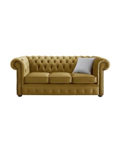 Chesterfield 3 Seater Malta Gold Velvet Fabric Sofa In Classic Style 