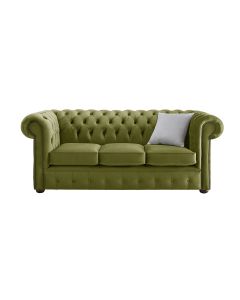 Chesterfield 3 Seater Malta Grass Green Velvet Fabric Sofa In Classic Style 