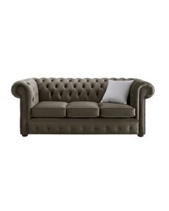Chesterfield 3 Seater Malta Taupe Beige Velvet Fabric Sofa In Classic Style 