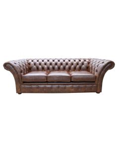 Chesterfield 3 Seater New England Texas Brown Leather Sofa Settee In Balmoral Style