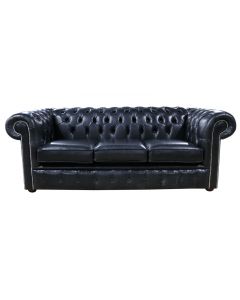 Chesterfield 3 Seater Old English Black Leather Sofa Bespoke In Classic Style