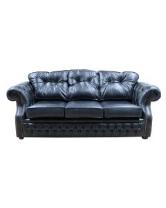 Chesterfield 3 Seater Old English Black Leather Sofa Bespoke In Era Style