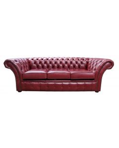 Chesterfield 3 Seater Old English Burgandy Leather Sofa Settee In Balmoral Style