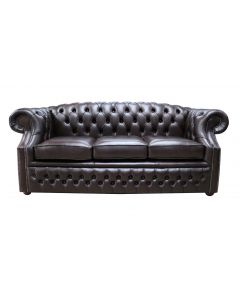 Chesterfield 3 Seater Old English Smoke Leather Sofa In Buckingham Style