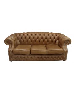 Chesterfield 3 Seater Old English Tan Leather Sofa Bespoke In Buckingham Style