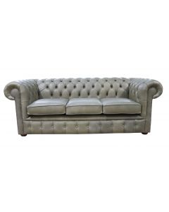 Chesterfield 3 Seater Selvaggio Sage Green Leather Sofa Settee In Classic Style  