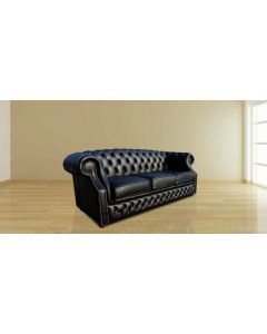 Chesterfield 3 Seater Shelly Black Leather Sofa Bespoke In Buckingham Style