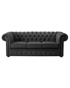 Chesterfield 3 Seater Shelly Black Leather Sofa Bespoke In Classic Style