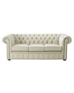 Chesterfield 3 Seater Shelly Cream Leather Sofa Bespoke In Classic Style