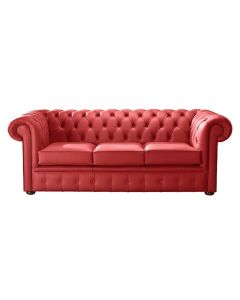 Chesterfield 3 Seater Shelly Flame Red Leather Sofa Bespoke In Classic Style