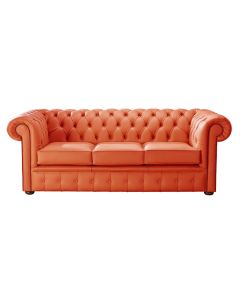 Chesterfield 3 Seater Shelly Flamenco Orange Leather Sofa Bespoke In Classic Style