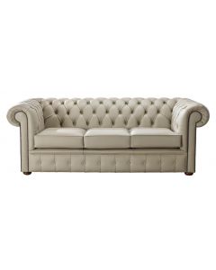Chesterfield 3 Seater Shelly Pebble Leather Sofa Bespoke In Classic Style