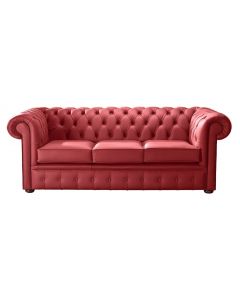 Chesterfield 3 Seater Shelly Poppy Red Leather Sofa Bespoke In Classic Style