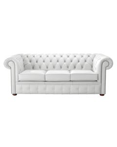Chesterfield 3 Seater Shelly White Leather Sofa Bespoke In Classic Style