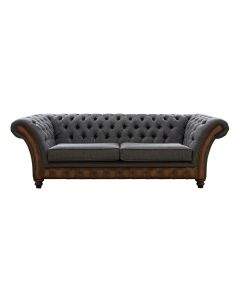 Chesterfield 3 Seater Sofa Antique Autumn Tan Leather Marinello Pewter Fabric In Jepson Style