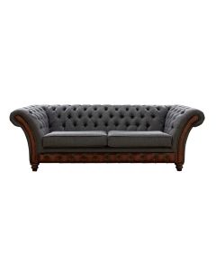 Chesterfield 3 Seater Sofa Antique Light Rust Leather Marinello Pewter Fabric In Jepson Style