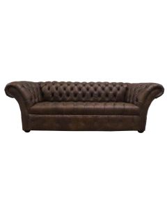 Chesterfield 3 Seater Sofa Buttoned Seat Cracked Wax Tobacco Brown Leather In Balmoral Style