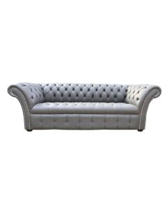 Chesterfield 3 Seater Sofa Buttoned Seat Silver Birch Leather In Balmoral Style