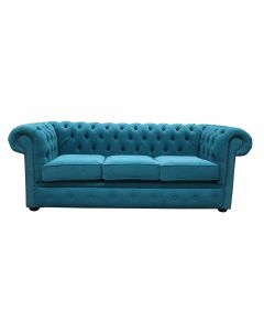 Chesterfield 3 Seater Sofa Cantare Teal Blue Easy Clean Fabric In Classic Style