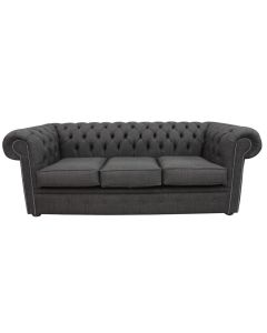 Chesterfield 3 Seater Sofa Charles Charcoal Grey Linen Fabric In Classic Style