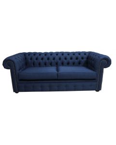 Chesterfield 3 Seater Sofa Charles Midnight Blue Real Linen Fabric In Classic Style