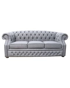 Chesterfield 3 Seater Sofa Gleneagles Plain Silver Fabric In Buckingham Style