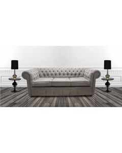 Chesterfield 3 Seater Sofa Kimora Grey With Blue Piping Fabric In Classic Style