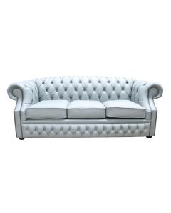 Chesterfield 2 Seater Sofa Moon Mist Grey Leather In Buckingham Style