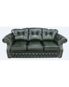 Chesterfield 3 Seater Sofa Settee Antique Green Leather In Era Style
