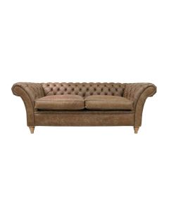 Chesterfield 3 Seater Sofa Settee Cracked Wax Tan Real Leather Balmoral Style