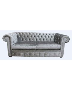 Chesterfield 3 Seater Sofa Settee Modena Silver Grey Velvet Fabric In Classic Style
