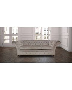 Chesterfield 3 Seater Sofa Settee Perla Illusions Grey Fabric In Balmoral Style