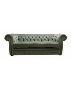 Chesterfield 3 Seater Sofa Settee Pimlico Moss Green Fabric In Classic Style