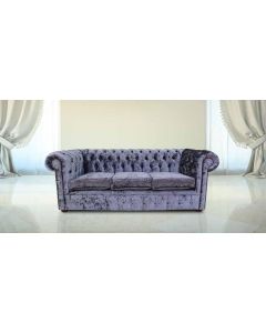 Chesterfield 3 Seater Sofa Settee Senso Dusk Blue Velvet Fabric In Classic Style