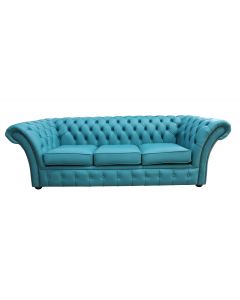 Chesterfield 3 Seater Sofa Settee Shelly Dark Teal Real Leather In Balmoral Style