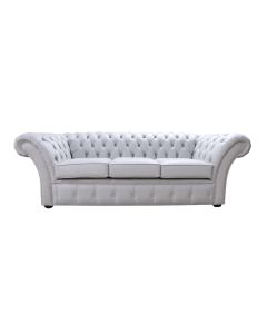 Chesterfield 3 Seater Sofa Settee Shelly Silver Grey Leather In Balmoral Style