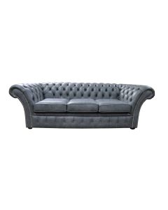 Chesterfield 3 Seater Sofa Settee Stella Liquorice Grey Leather In Balmoral Style