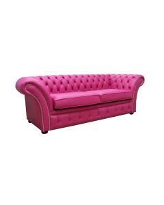 Chesterfield 3 Seater Sofa Settee Vele Fuchsia Pink Leather In Balmoral Style