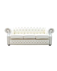 Chesterfield 3 Seater Sofa Shelly Cottonseed Cream Leather In Buckingham Style