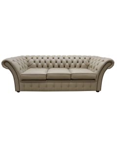 Chesterfield 3 Seater Sofa Shelly Pebble Real Leather In Balmoral Style