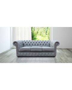 Chesterfield 3 Seater Sofa Vele Iron Grey Real Leather In Classic Style