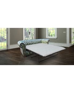 Chesterfield 3 Seater Sofabed Antique Green Leather In Classic Style