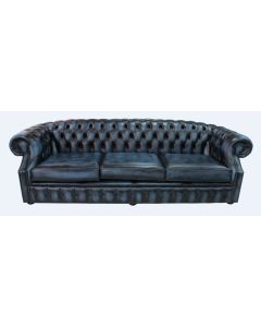 Chesterfield 4 Seater Antique Blue Leather Sofa Bespoke In Buckingham Style