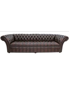Chesterfield 4 Seater Buttoned Seat Sofa Settee Antique Brown Leather In Balmoral Style