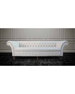 Chesterfield 4 Seater Cream Leather Buttoned Seat Sofa In Balmoral Style 