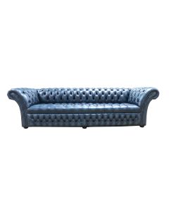 Chesterfield 4 Seater Sofa Buttoned Seat Antique Blue Leather DBB In Balmoral Style