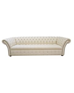 Chesterfield 4 Seater Sofa Buttoned Seat Cottonseed Cream Leather In Balmoral Style